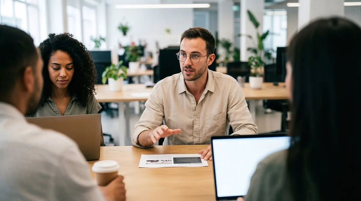Groupe d'entrepreneurs discutant en cercle dans un atelier