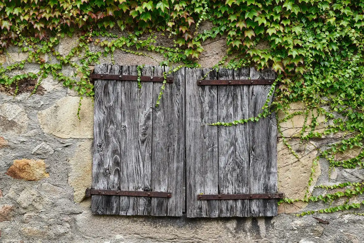 Façade de maison vide avec panneau discret évoquant saisie immobilière